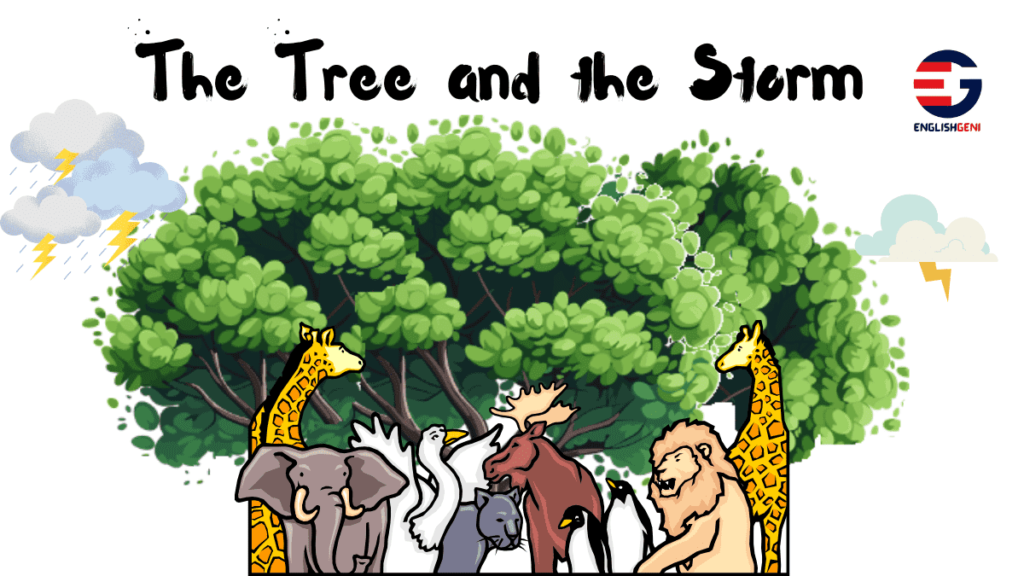 The Tree and the Storm, a part of ten 5 Lines Short Stories with Moral and Quiz