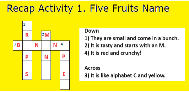 5 fruits name based crossword puzzle