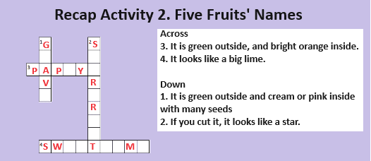 10 fruits name based interactive crossword puzzle for kids