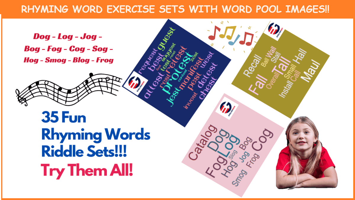 50 rhyming words exercises with picture puzzles english learning