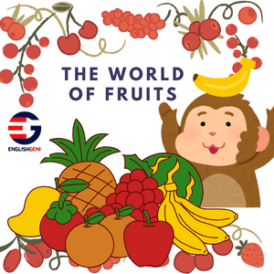 Easy 5 simple sentences about fruits showing a variety of fruits, saying the world of fruits.