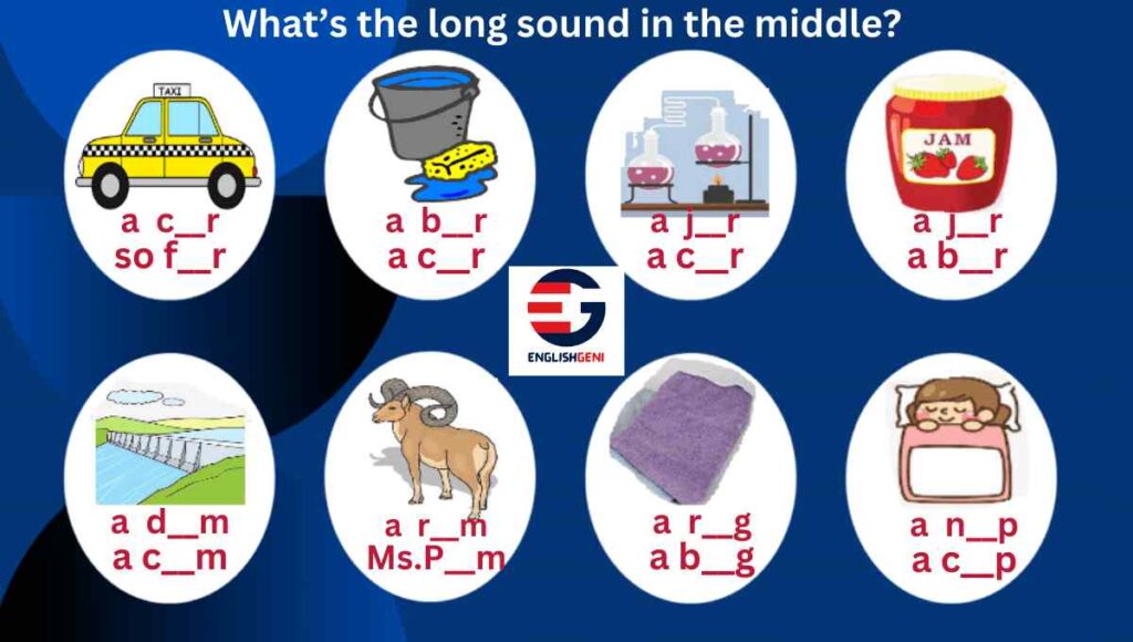 3 letter words for kids worksheets with 8 pictures and 16 words to practice the 'A' sound in the middle.