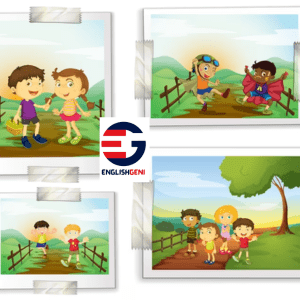 Picture Composition for Class 5 task 4 with character Raju discussing his three best friends in the image