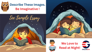 Image showing 2 night owls reading in bed for picture composition for class 5 practice. Image by Freepik