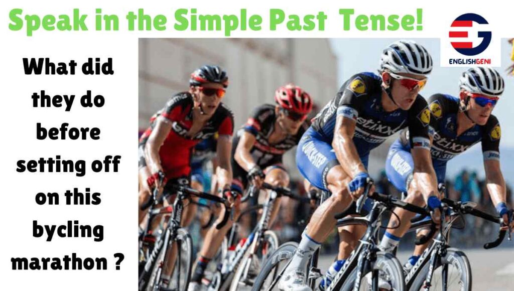 Describe the actions of bicyclists in a marathon in the image in past indefinite tense or past tense.