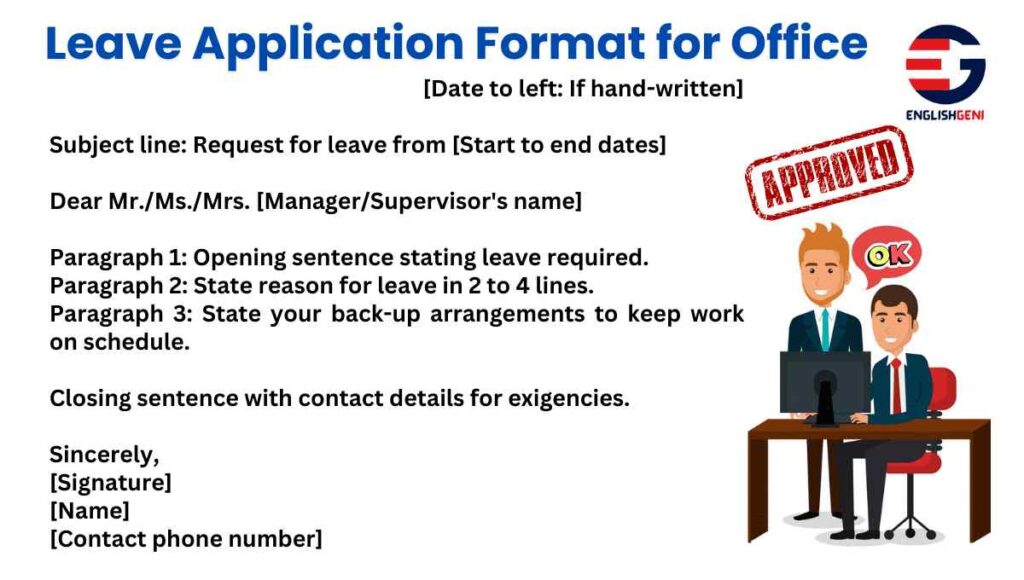 Leave application format for office with sample letter and a boss approving employees application