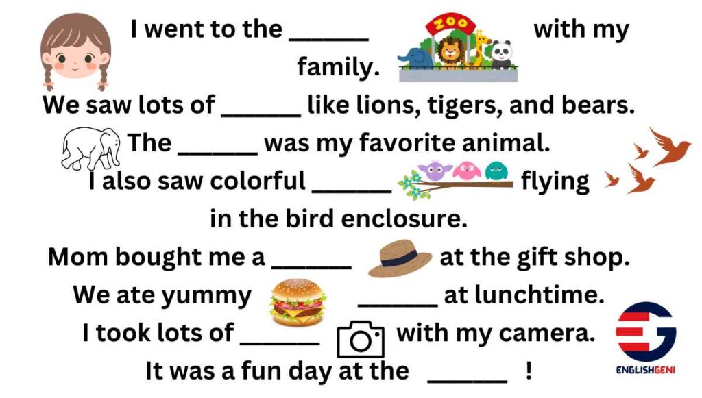 Picture Composition for Class 4 with describing a visit to the zoo in an FIB format