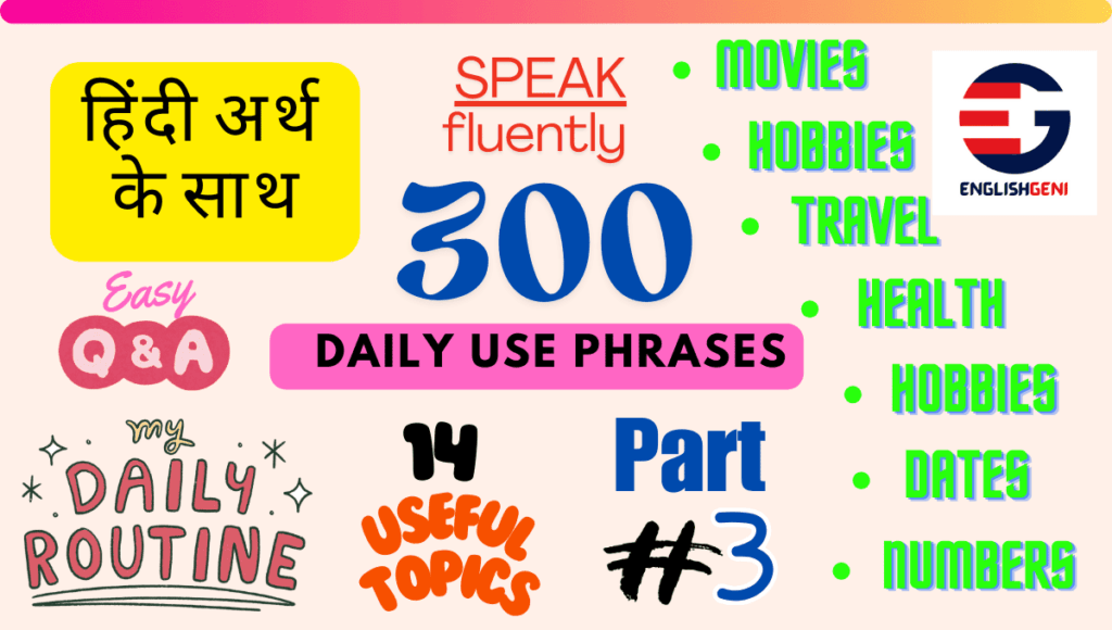 120 Phrases with Hindi Meaning for Daily Routines, School, Work and Travel, Part 4